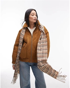 Куртка-бомбер из искусственной замши Borg коричневого цвета Topshop