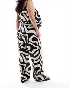 Широкие брюки Curve с эффектом льна и абстрактным монохромным принтом (часть комплекта) Vero moda