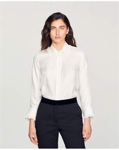 Женская шелковая рубашка с вышитым и плиссированным воротником, белый Sandro