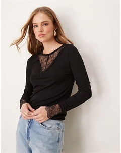 Топ в рубчик с кружевной отделкой черного цвета Jdy