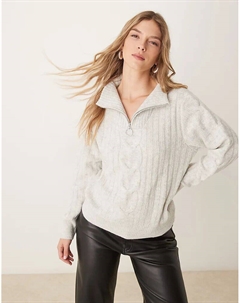 Джемпер-свитер с косами на половину молнии светло-серого цвета Jdy