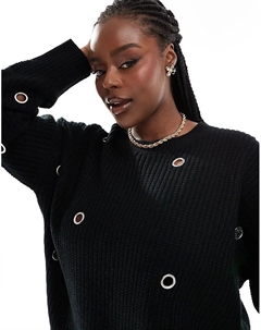 Джемпер с люверсами черного цвета Yours