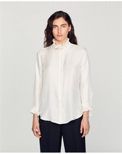 Женская шелковая рубашка со присборенным воротником, белый Sandro