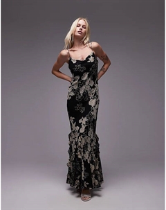 Черное и белое платье-комбинация с цветочным узором из бисера и годе Topshop