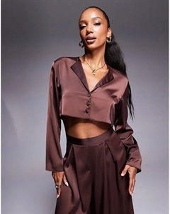 Укороченная атласная рубашка коричневого цвета от (часть комплекта) Asos design