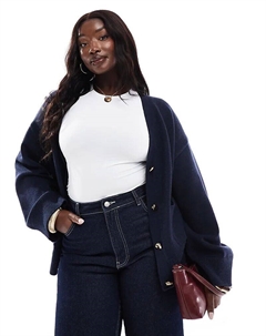 Эксклюзивный структурированный кардиган с v-образным вырезом и абстрактными золотыми пуговицами в темно-синем цвете 4th & reckless