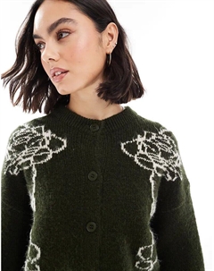 Вязаный кардиган с контрастным цветочным принтом оливкового цвета Asos design