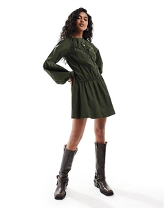 Мини-платье с асимметричными швами и сборками в цвете лесной зелени Asos design