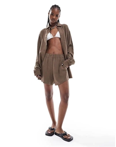 Коричневые шорты Ava из льняной смеси (часть комплекта) Weekday