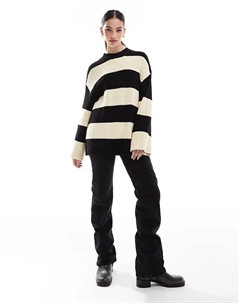 Свободный джемпер из хлопка с круглым вырезом в верблюжьей гамме и черной полоской 4th & reckless