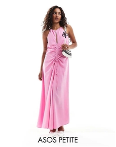 Платье миди с высоким воротом и сборками спереди розового цвета Asos