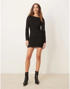 Мини-платье с длинными рукавами из сетчатой ткани с леопардовым принтом черного цвета New look