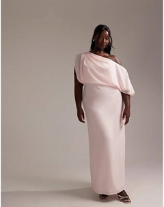 Платье макси подружки невесты из крепа на одно плечо с драпировкой нежно-розового цвета Asos