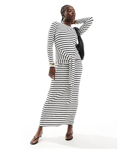 Трикотажное платье макси с длинными рукавами и завязками спереди в монополоску 4th & reckless