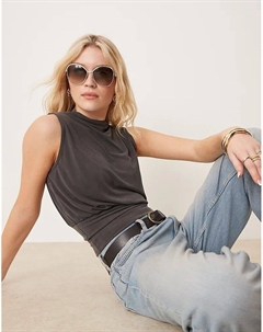 Выращенный на шее блузон без рукавов купро топ серого цвета Asos design