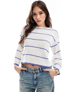 Джемпер с широкими рукавами и текстурой из трикотажа кремового цвета с полосками Only