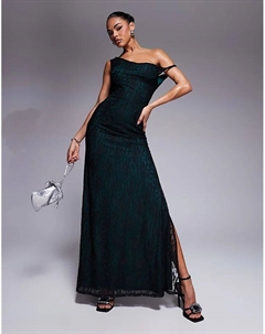 Макси-платье с кружевными плечами, шнуровкой на спине и контрастной подкладкой зеленого цвета Asos design