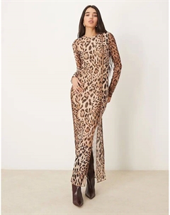 Сетчатое облегающее платье макси с длинными рукавами и леопардовым принтом Vila