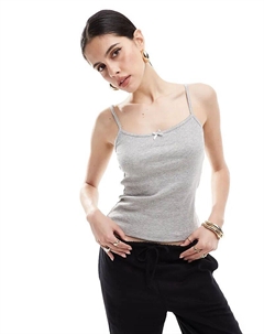 Майка из серого меланжа с прямым вырезом, отделкой пико и бантом Asos design