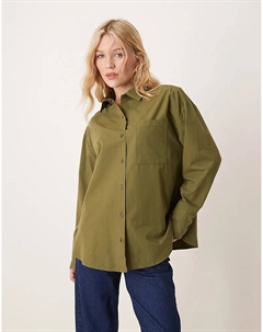 Рубашка свободного кроя с глубокими манжетами из поплина оливкового цвета Asos design