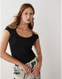 Топ Салли с вырезами на плечах черного цвета Weekday