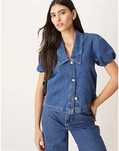 Рубашка с воротником и рукавами-фонариками в средне-синем цвете Asos design