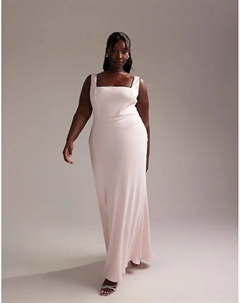 Платье макси с квадратным вырезом из атласа для подружки невесты нежно-розового цвета Asos