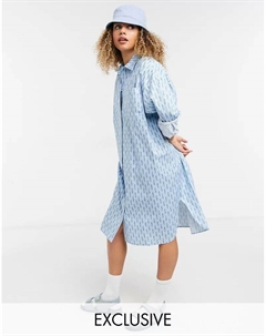 Синее платье-рубашка оверсайз миди в полоску Collusion