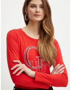 Хлопковый топ с длинными рукавами, красный Guess