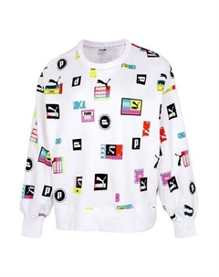 Свитер full print logo loose round neck pullover hoodie white, белый Puma