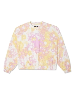 Свитер washed floral cotton crew neck shirt 'pink', белый Converse
