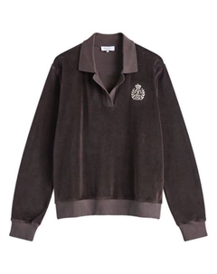 Велюровая рубашка-поло с длинными рукавами и принтом Ny Crest, бежевый Sporty & rich