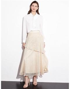 Туника с вышивкой и рюшами на воротнике цвета экрю Kayra