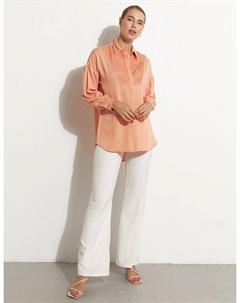 Кружевная туника со скрытой планкой персикового цвета Kayra