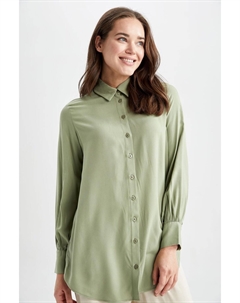 Туника обычного кроя с рубашечным воротником и длинными рукавами, бирюзовый Defacto