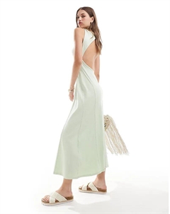 Макси-платье в рубчик без рукавов с декоративными швами зеленого цвета Asos design