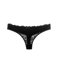 Хлопковые кружевные передние двухслойные бесшовные женские трусики-стринги, черный Hnx