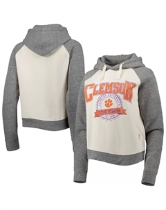 Женский пуловер с капюшоном Pressbox кремового/хизерового цвета Clemson Tigers Cody Tri-Bend реглан Unbranded