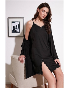 Кружевной халат с детальными разрезами Ночная рубашка 6097580, черный Lela