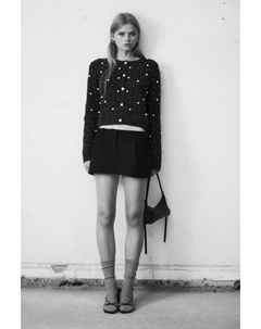 Кардиган резинкой с жемчугом, серый H&m