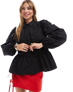 Рубашка из хлопкового поплина с карманом для галстука черного цвета Asos design