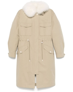 Парка с меховыми деталями, нейтральный цвет Yves salomon