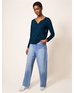 Хлопковый топ с длинными рукавами Nelly, темно-синий White stuff