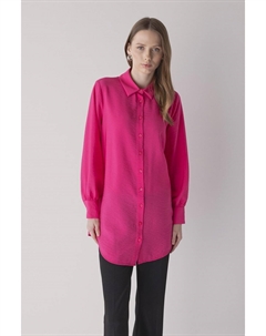 Туника свободного кроя с рубашечным воротником и длинными рукавами, розовый Defacto
