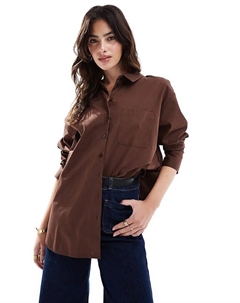 Рубашка свободного покроя из поплина шоколадного цвета Asos design