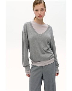 Свитер тонкой вязки с v образным вырезом, серый H&m