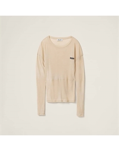 Платье из джерси в рубчик окрашенное в готовой одежде, бежевый Miu miu