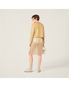 Юбка из органзы с вышивкой, бежевый Miu miu