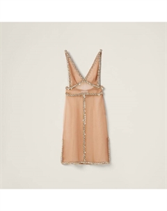 Платье из органзы с вышивкой, бежевый Miu miu