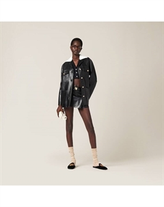 Короткая юбка из кожи наппа, черный Miu miu